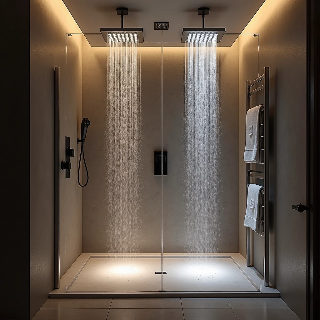 Create a beautiful shower for me with LEDs, a bit more intense lighting, and luxurious.