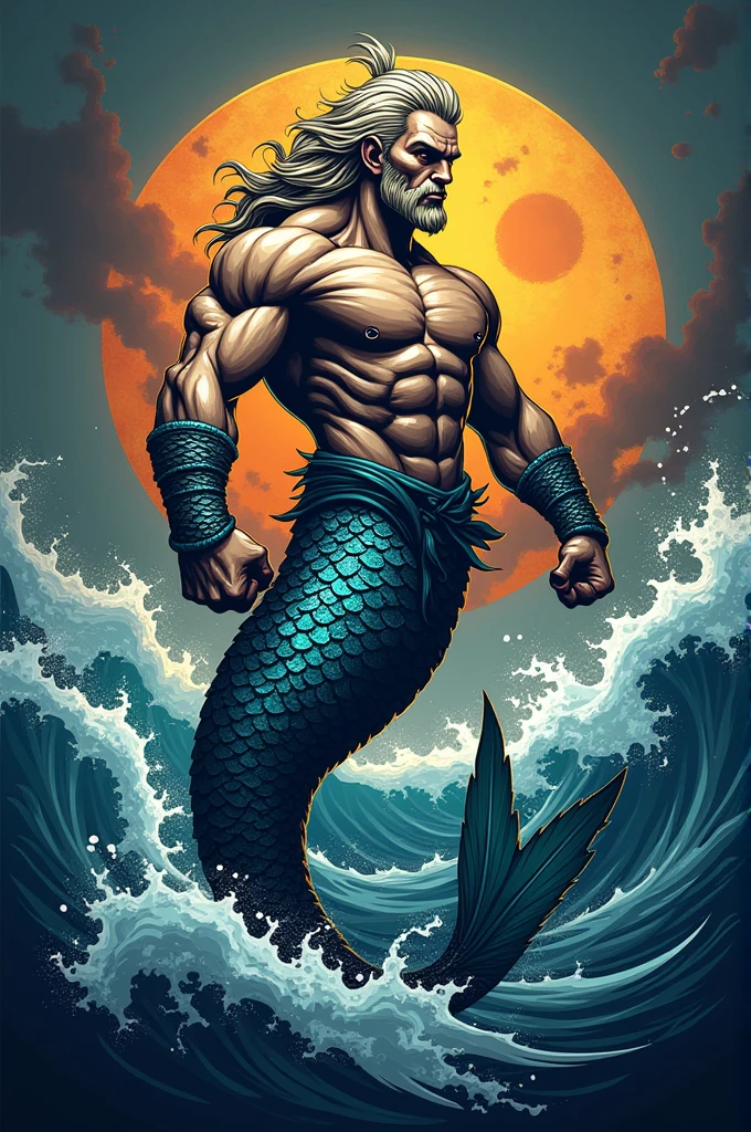 Logo of a warrior with a mermaid tail