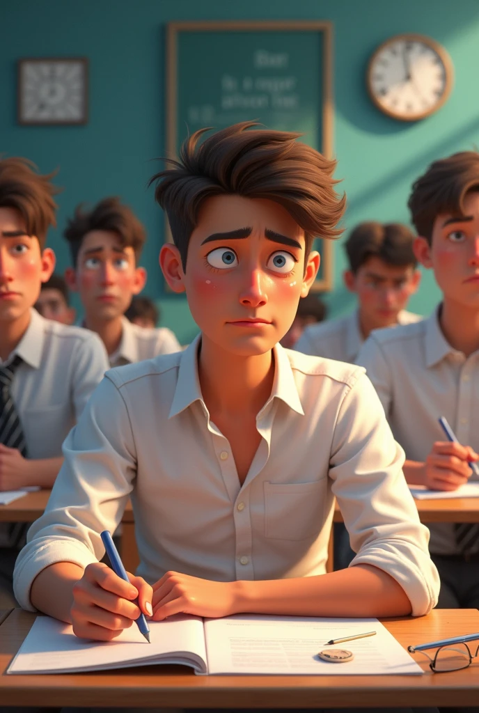 Alex is at school, watching his classmates sneeze and cough without covering their mouths. He seems worried.