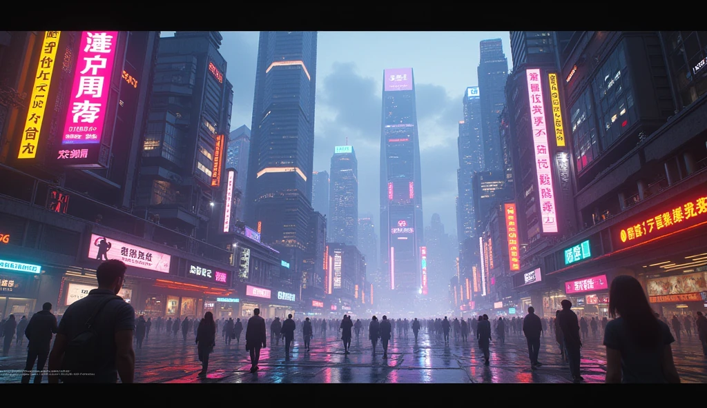 (Raw work) Cyberpunk-inspired city, Illuminated sky, Neon Light, Image seen from zero, Wide landscape, Future City
