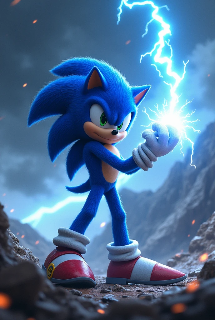 Sonic holding a blue lightning bolt