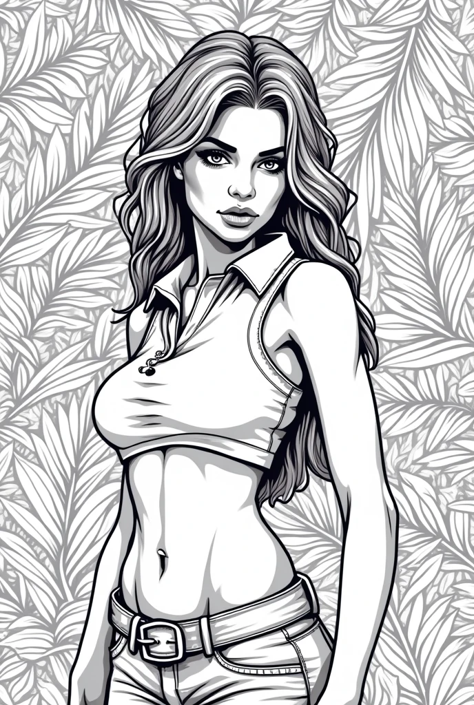 Black and white line art print for a sexy jungle girl from Peru polo shirt