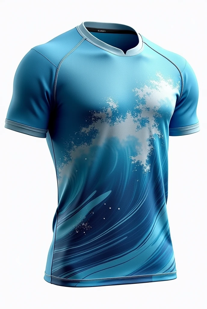 Make me a minimalist and aesthetic yet aggressive team shirt jersey design for school sport fest the theme is avatar water element round neck with back