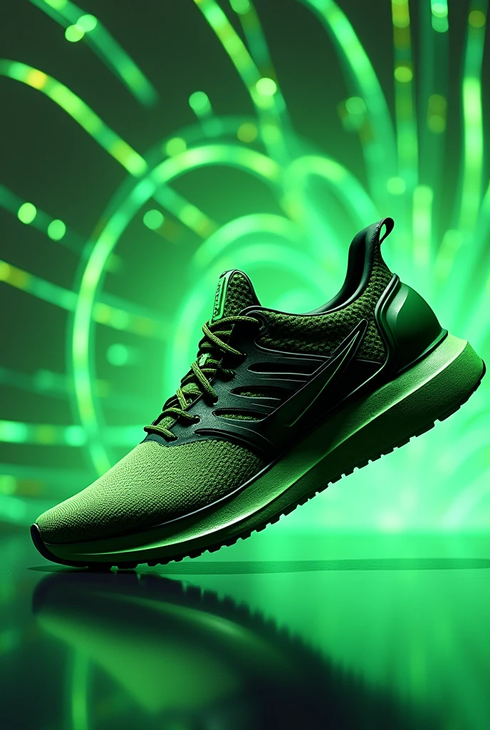Create a green and black sneaker with VortexRun rays coming out