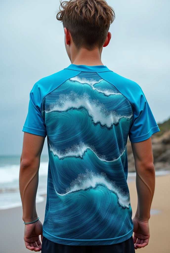 Screen printed team shirt with sea waves 