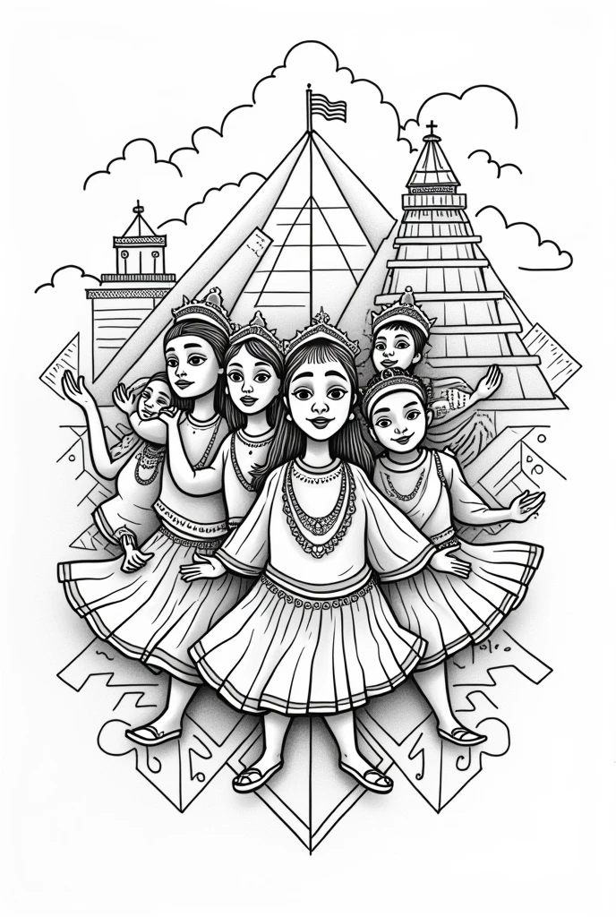 Line drawing about Peruvian culture in black and white