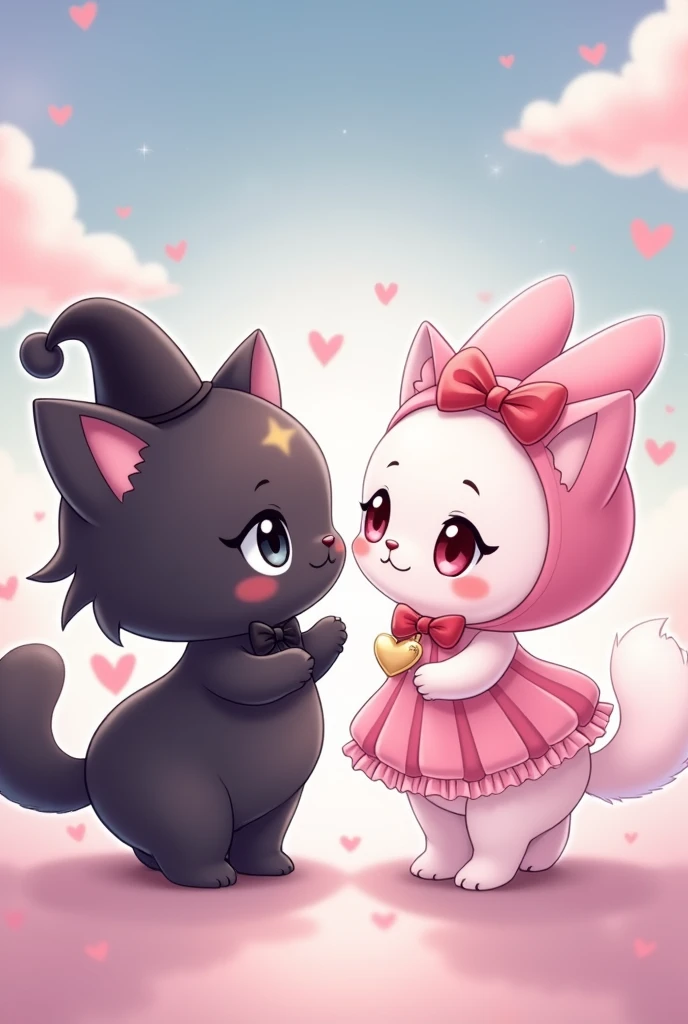 Image of two kittens, one dressed as Kuromi and the other as My Melody