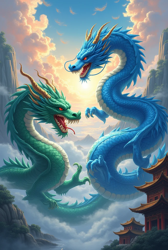Blue dragon fight with Orange tiger style chinese
