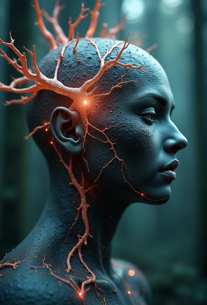 a close up of a person with a glowing face and body, glowing red veins, fractal veins. cyborg, red glowing veins, glowing veins, bright glowing veins, human glowing, tomasz alen kopera and cgsociety, melted cyborg, inspired by Mike Winkelmann, woman made of black flames, digital art 4k unsettling, detailed glowing head