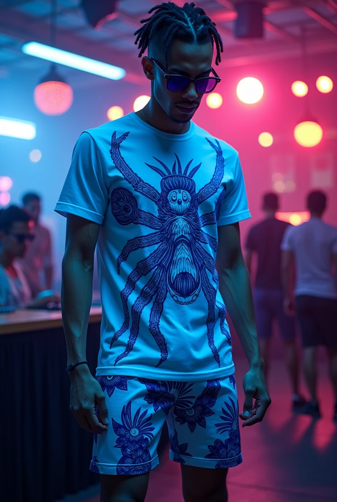 I want to generate a t-shirt and shorts for a club in blue and white, with super realistic aspids.