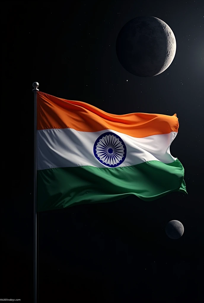 India flag in space with background chandryan