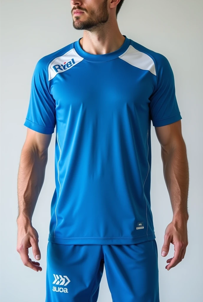 I want to generate a shirt and sports shorts for a club in a super realistic azure and white jasper color.