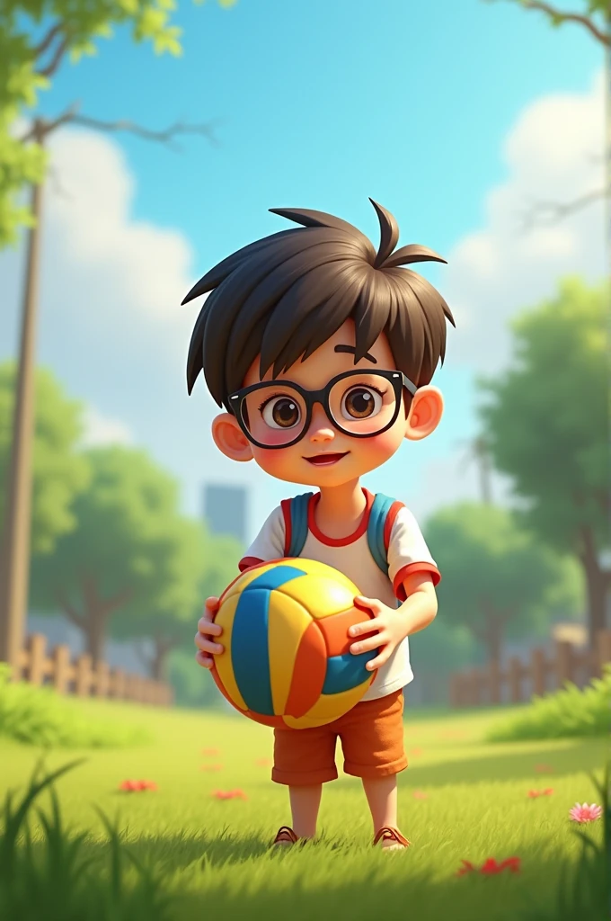 A child with lenses and a volleyball
