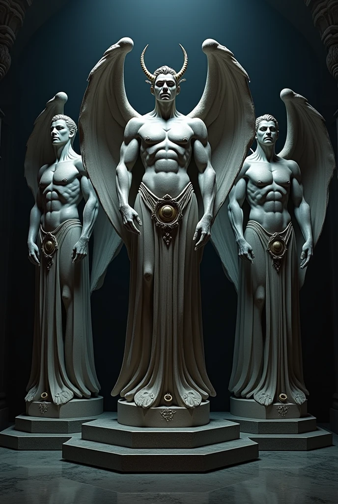 Now create three images of Lucifer together as statues