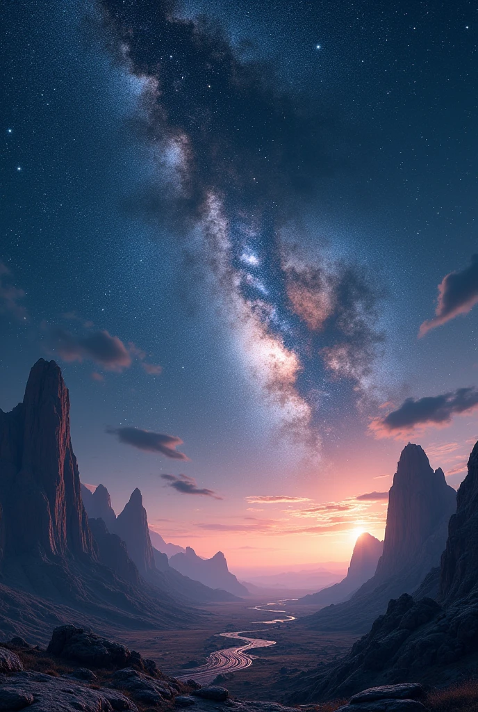 Futuristic landscape。The vast starry sky。Milky Way。Overwhelming Success。 A Stepping Stone Burning Curiosity Towards a New Stage Connecting the Future I believe