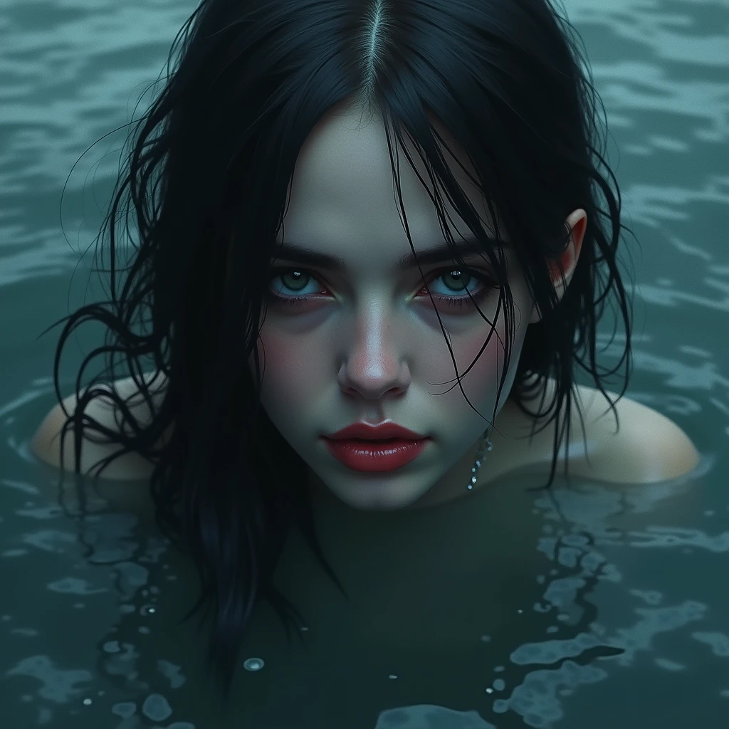 realistic gothic digital art portrait with water