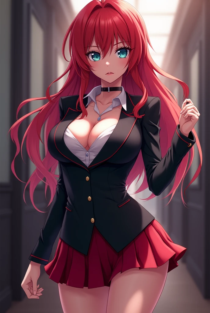 Rias Gremory in a sexy and tight school uniform