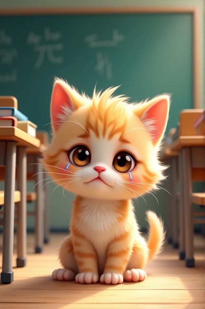 Draw a cat crying at school