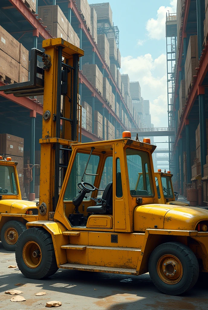 Industrial forklifts 70 % realistic in yellow color