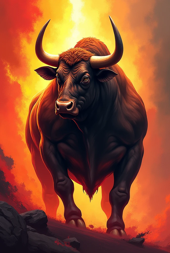 Muscular bull with vibrent colour in background 