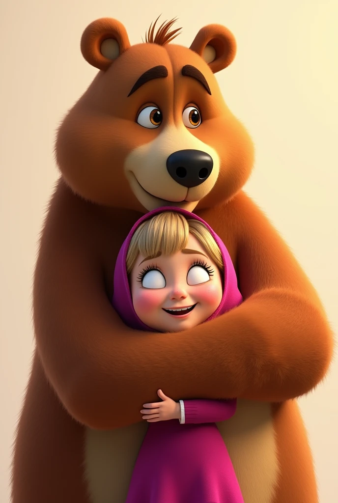 Masha and the Bear hugging (without any scenery, just the two)