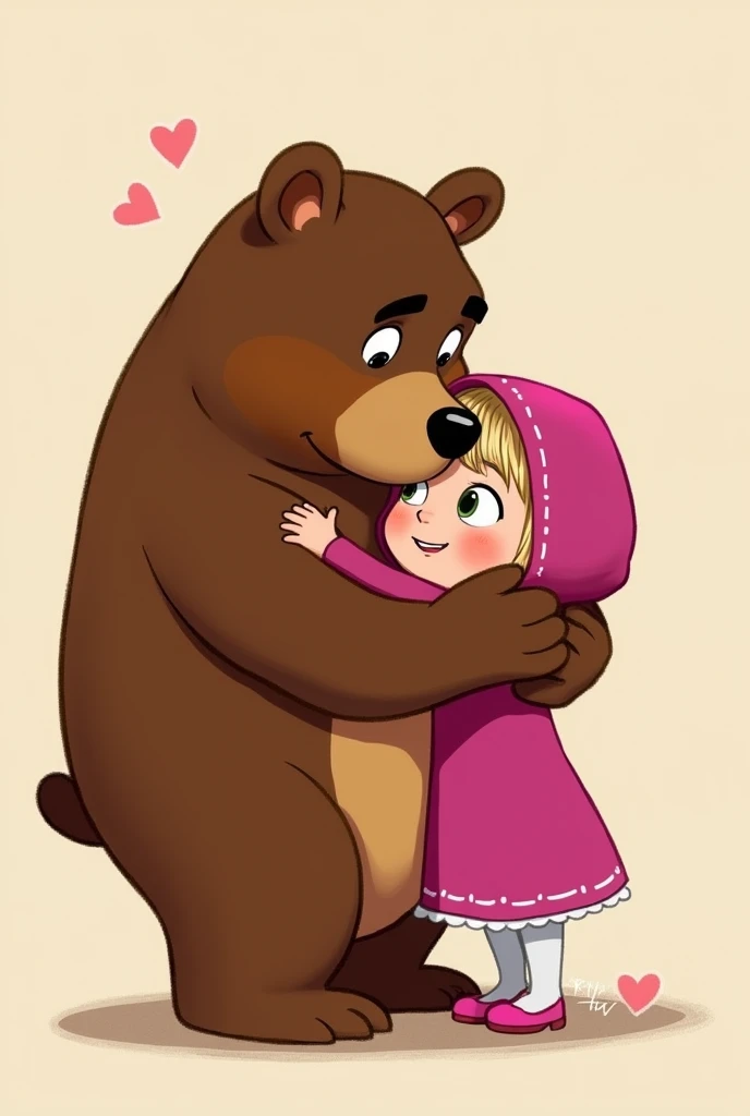 Masha and the Bear hugging (without any scenery, just the two)