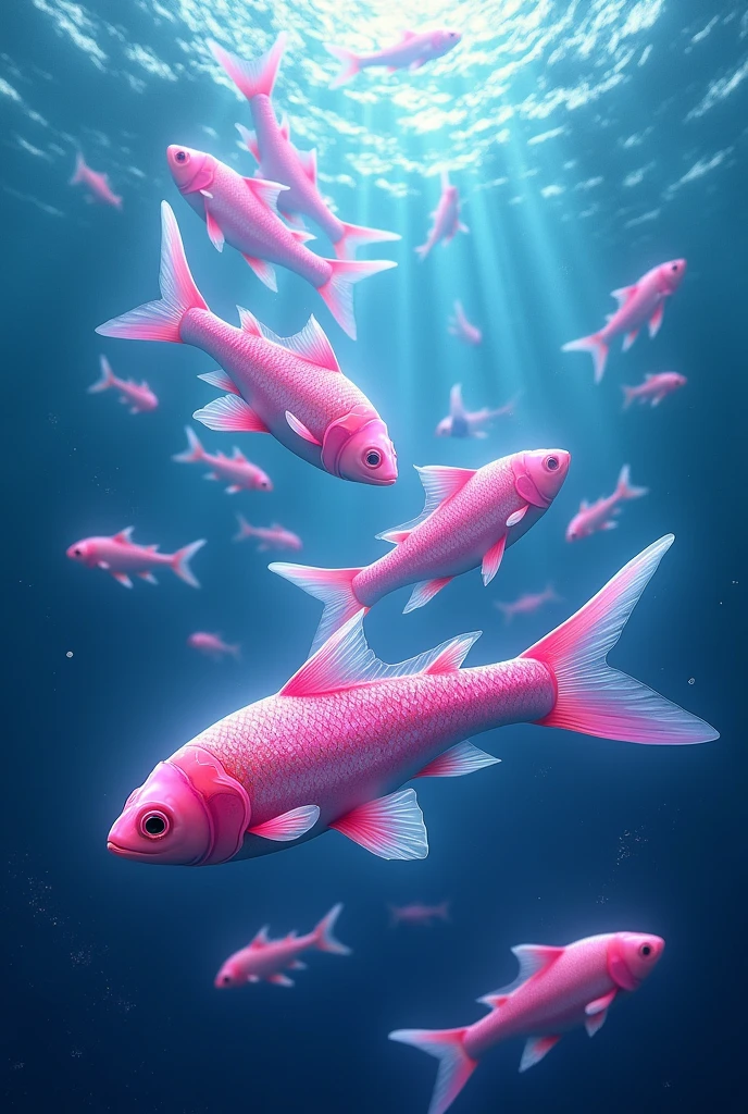 Pink fish emerging from the sea