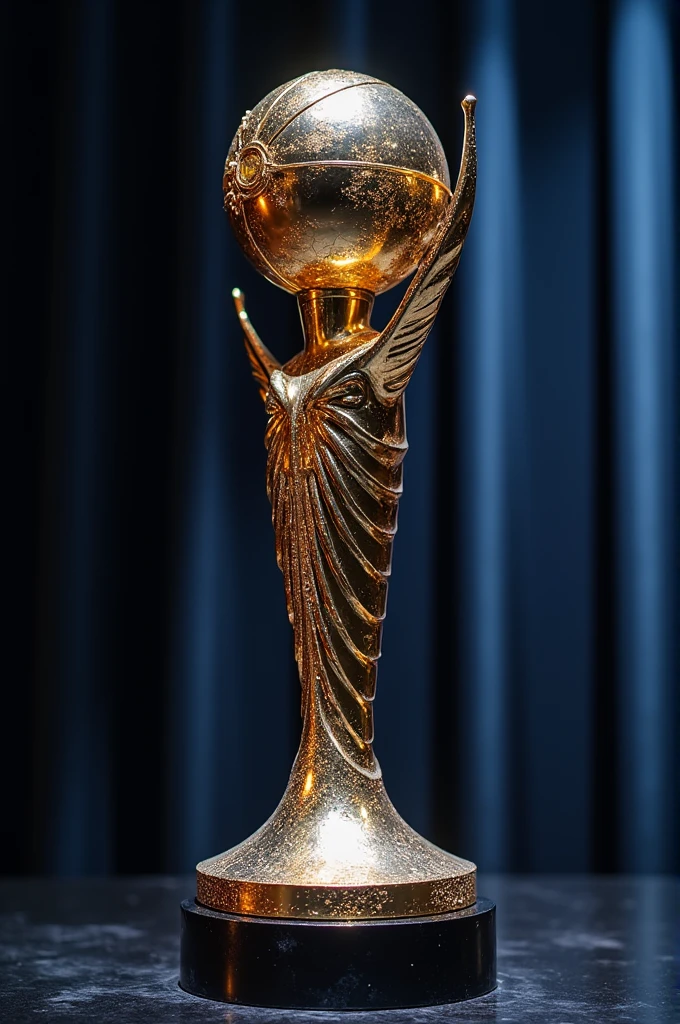 Create an image of a trophy that says "godlevel 3vs3 champions" ultra realistic