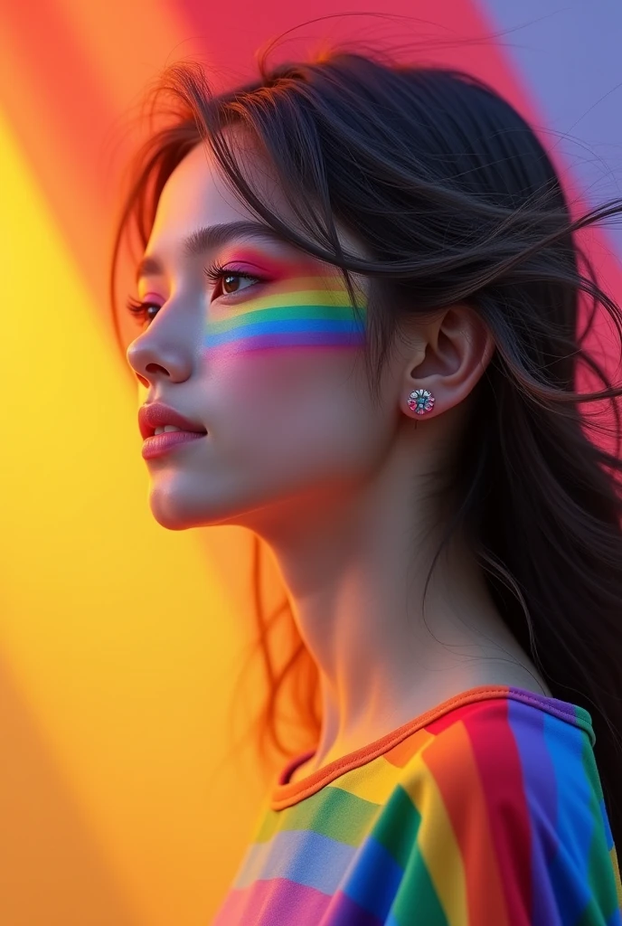A profile picture for a Tik Tok account with a title that says "Momazos la capi" and also features a white-skinned girl with her hair down, a stripe on her right cheek, and a shirt with the colors of the LGBT flag.