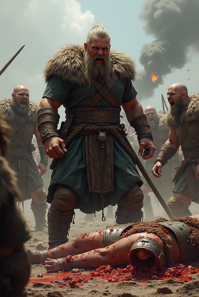 Create a Ivar the Boneless deboning Vikings screaming in anger