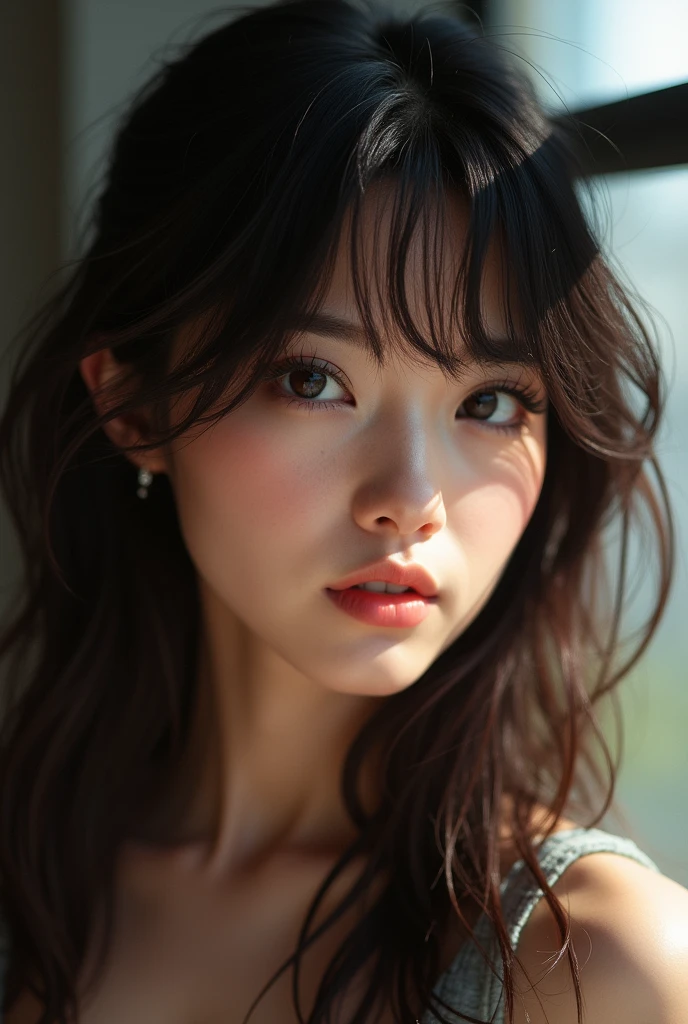 Brunette woman with bangs