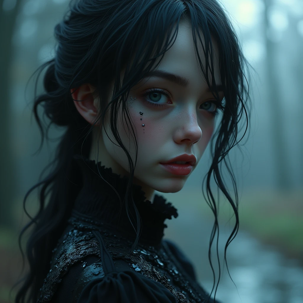 realistic gothic digital art portrait with water