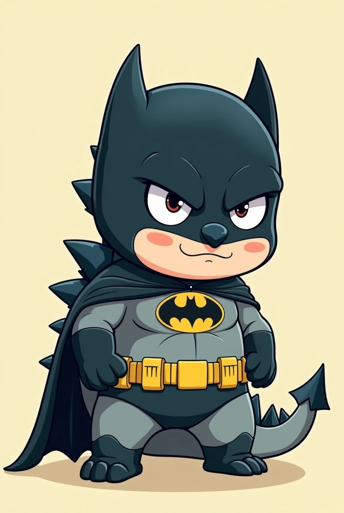 Godzilla dressed as Batman in chibi style