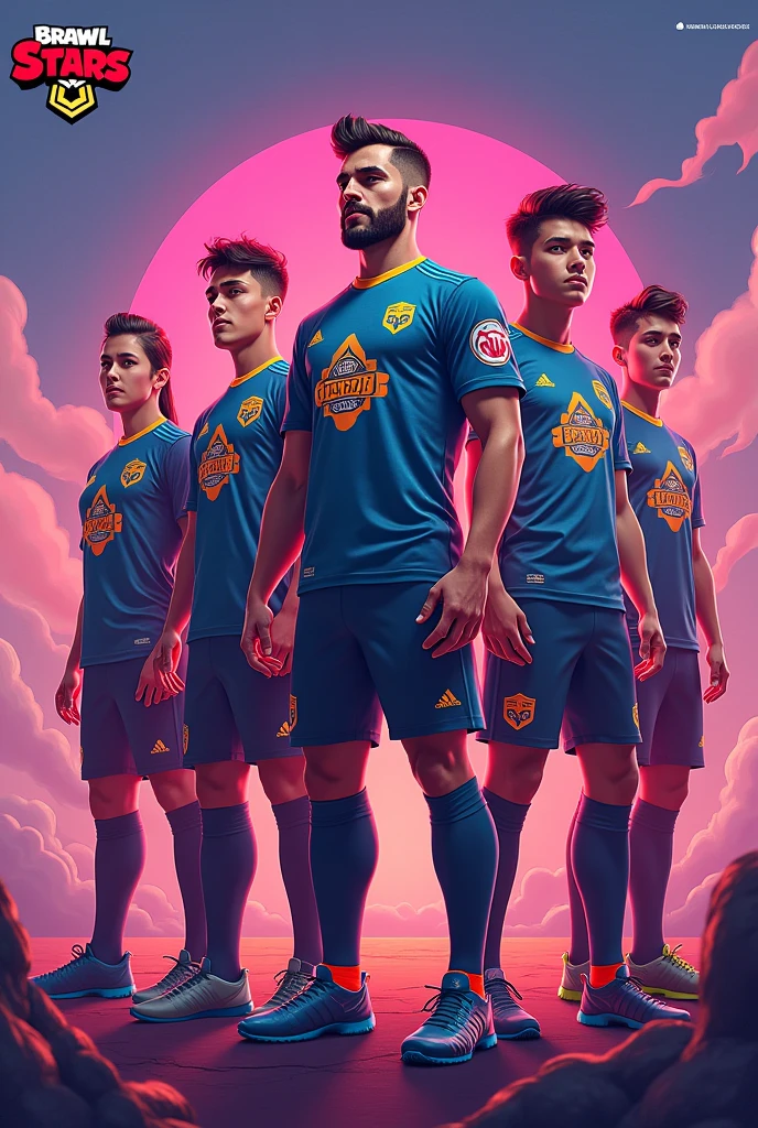 Make a Brawl Stars soccer kit, that the players are the characters of the game 