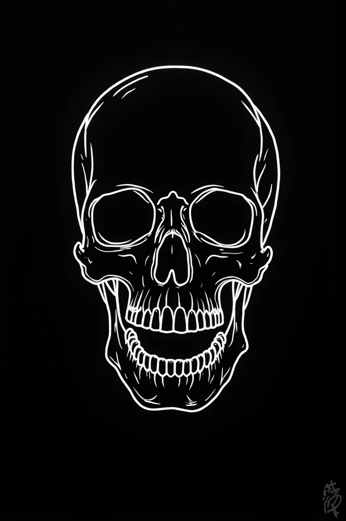 Make a skull with white lines and the skull black with a black background