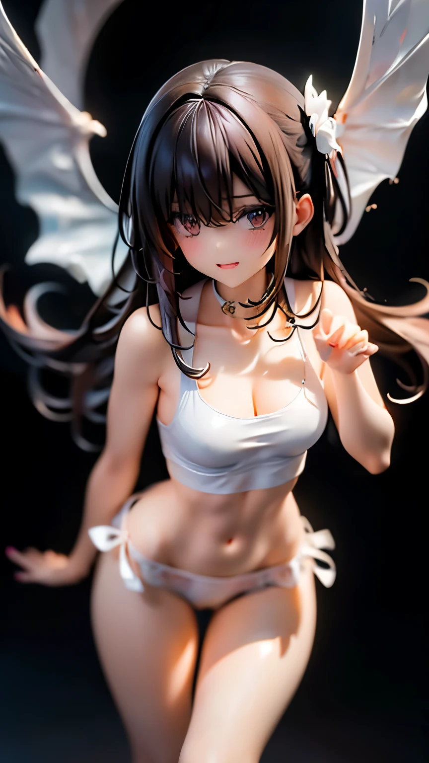 (Perfect Anatomy,Highest quality、超High resolution、High resolution、Extremely detailed CG、8K Unit Wallpaper),Cowboy Shot,Portraiture,1 female,alone,20 year old beauty,Japanese(Beautiful details,Brown eyes),shy,Brown Hair,Long Hair,bangs,Mid-chest,Slender body,skinny,(White panties),bustling street、street,Tokyo、Natural light、White tank top、Full Body Shot、White panties、See-through bra、smile