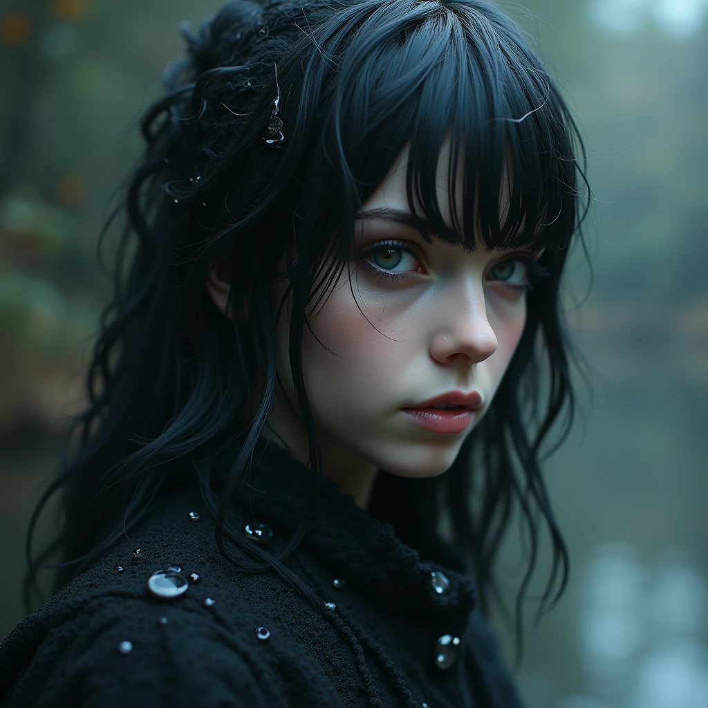 realistic gothic digital art portrait with water