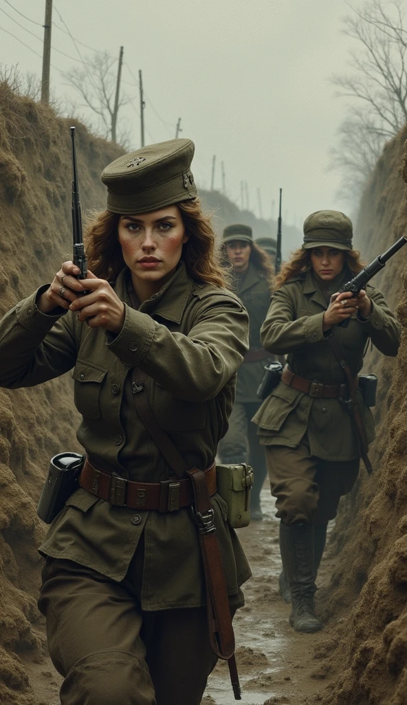 Beautiful women fighting in the trenches of World War I