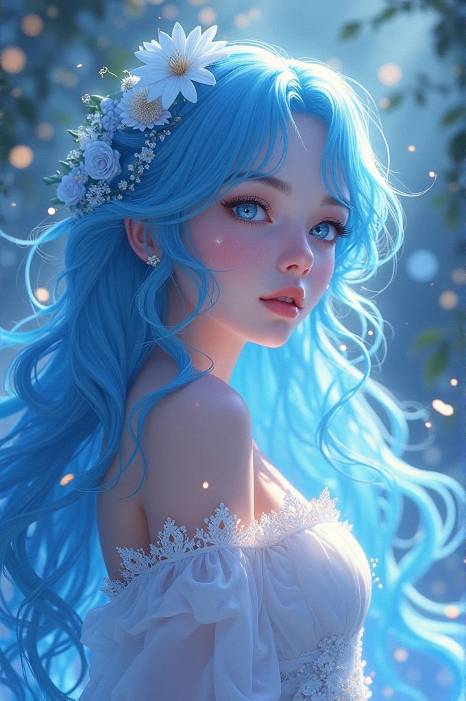 Beautiful blue-haired anime goddess image