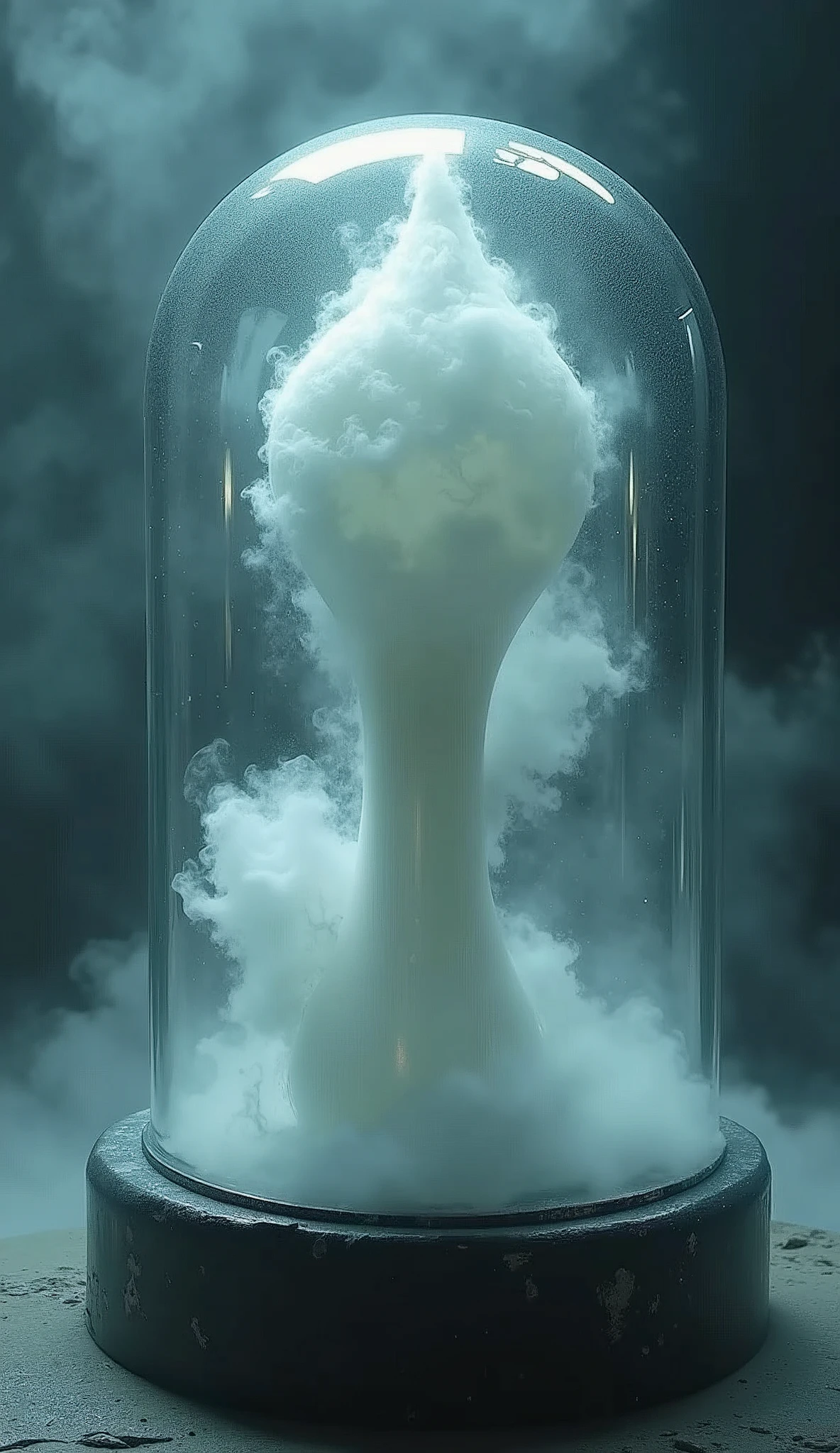 fantasy, a mysterious big dildo in a glass sphere, created by mystical and mysterious mist, skin made by fog, (best quality,4k,8k,highres,masterpiece:1.2),ultra-detailed,(realistic,photorealistic,photo-realistic:1.37),hyperrealistic, intricate details, cinematic lighting, dramatic atmosphere, ethereal, mystical, fantasy, concept art