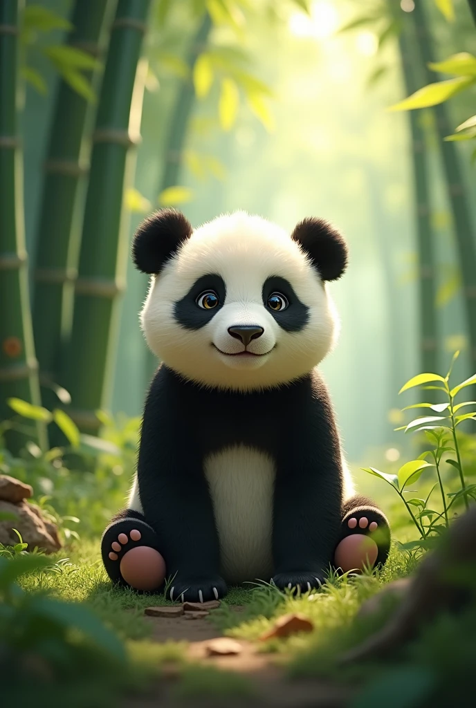A panda playing alone