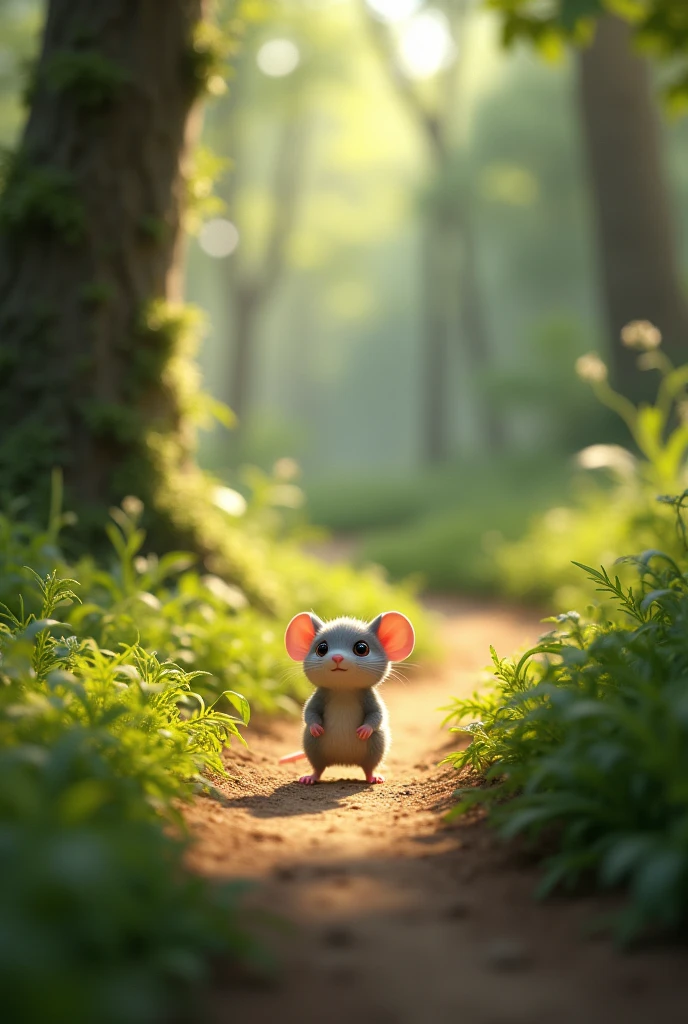 Generate an image of a mouse walking down a path