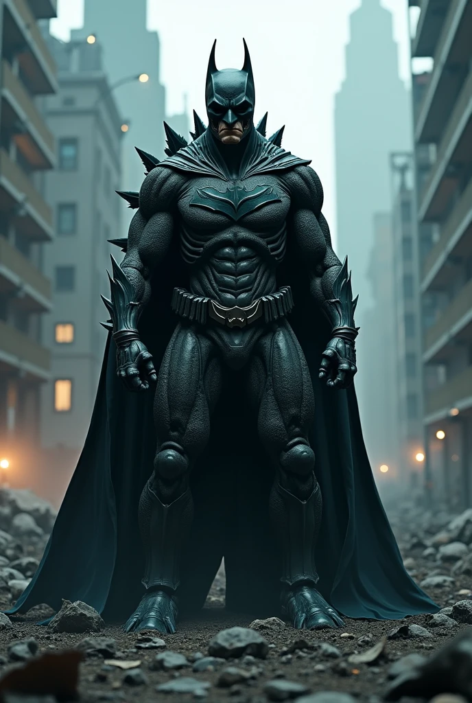 Godzilla as a skeleton wearing a Batman costume