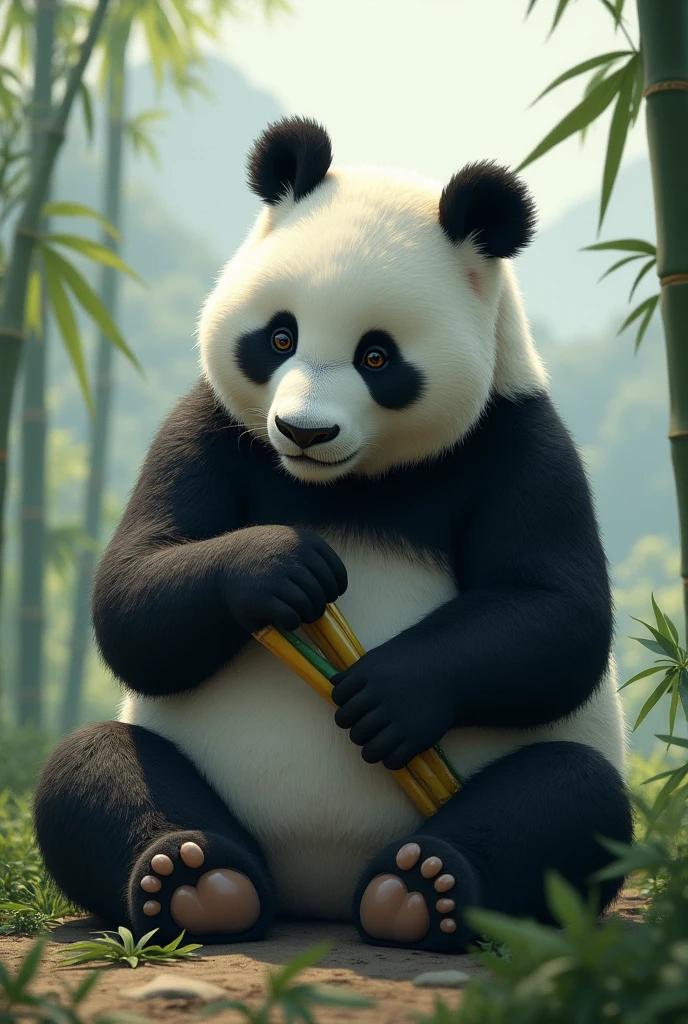 A panda playing alone and sad