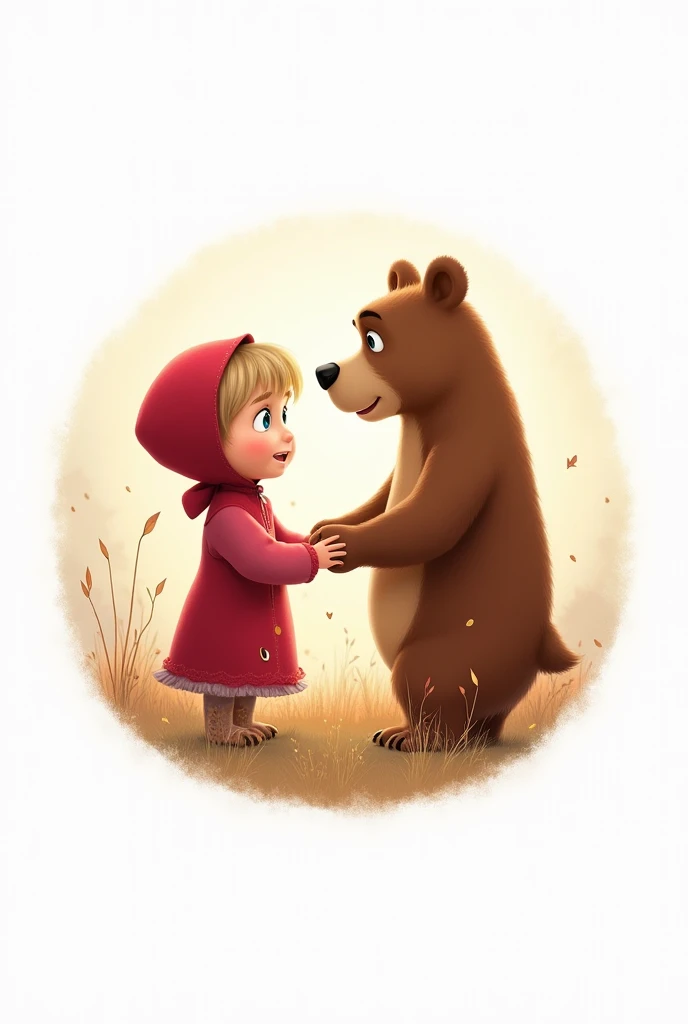 Masha and the Bear saying goodbye and without a landscape (round format and white background)