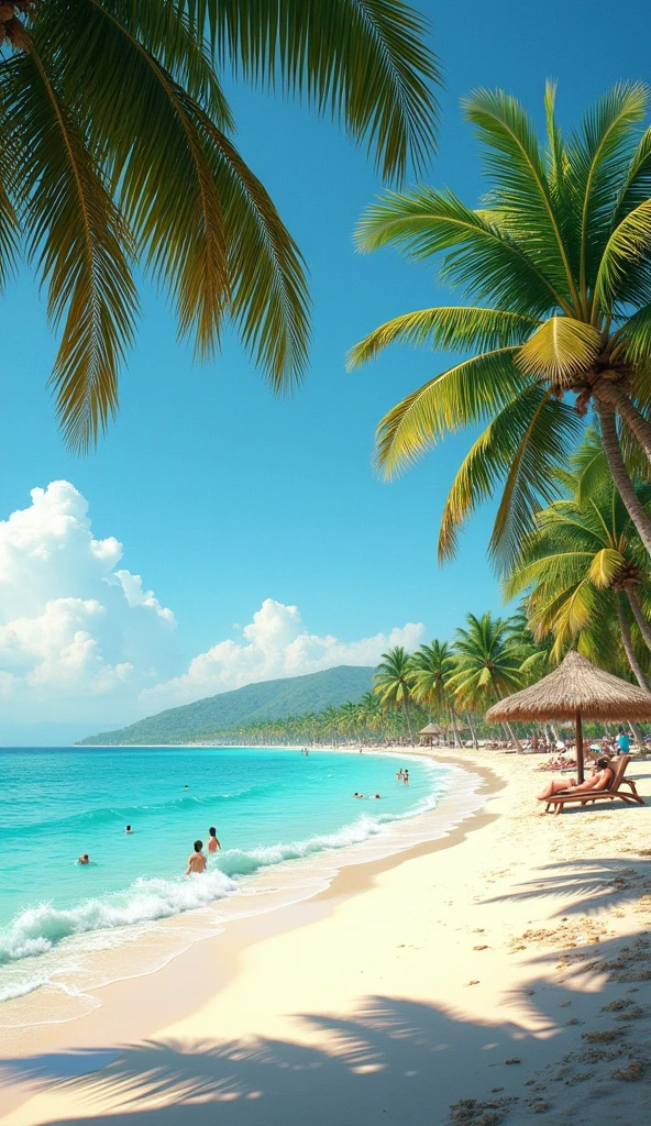 "Punta Cana beach is a tropical paradise. The fine white sand stretches for miles, and the turquoise and crystal-clear waters invite you to swim and relax.. The palm trees sway gently in the sea breeze, creating a dream scene that invites you to disconnect and enjoy the moment."