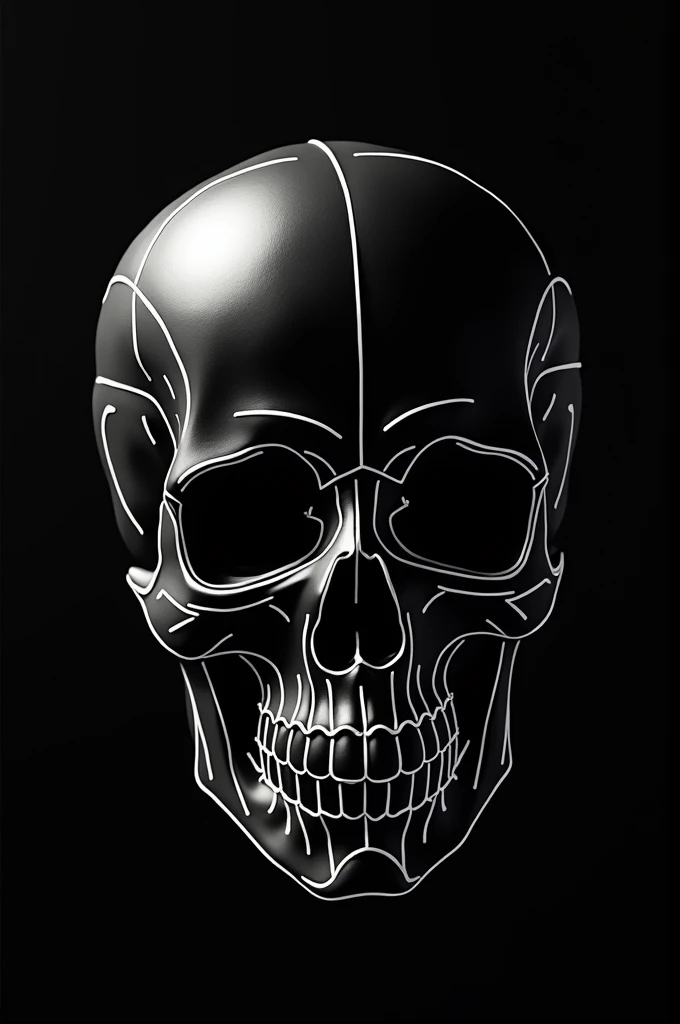 Make a 3 skull/4 slightly upward facing with white lines and black skull with black background