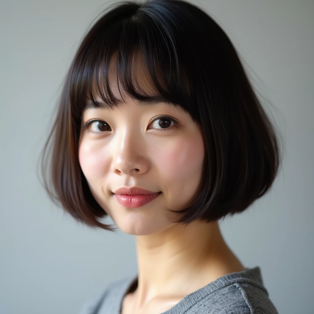 On a grey background Bob hairstyle with dark brown hair20Japanese women in the latter half of their lives