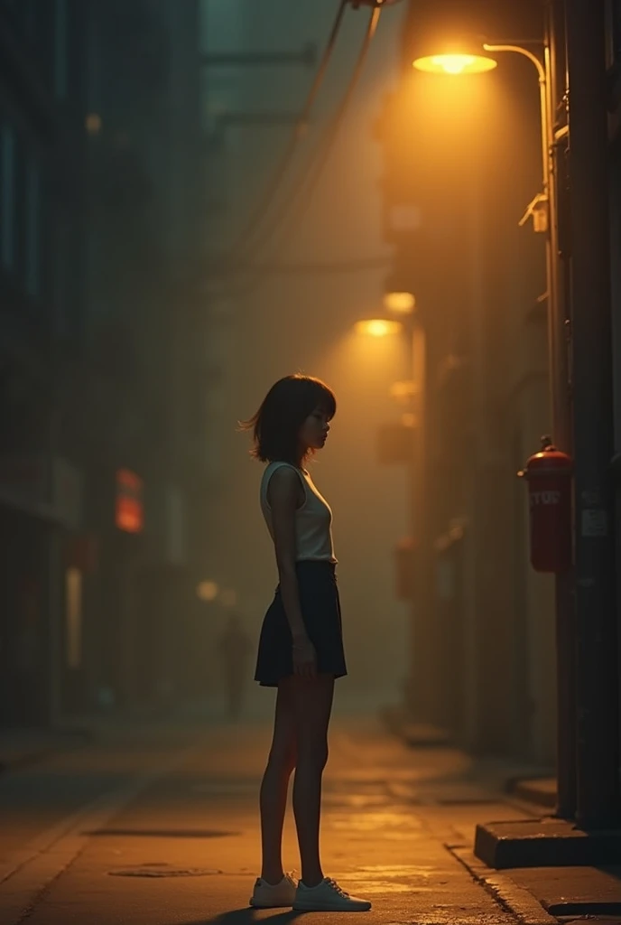 Girl in the street light aesthetic