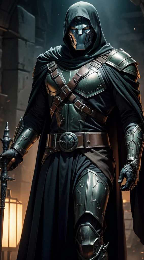 doctor doom in war, 35mm lens, ultra-detailed, HDR, UHD, 8K, iconic metal mask, intricate armor, dramatic lighting